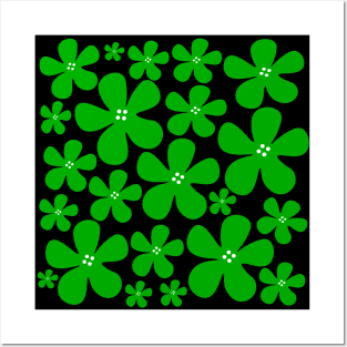 Green and black floral flowers pattern Posters and Art